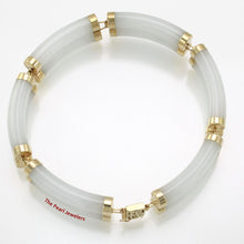 Load image into Gallery viewer, 14k Yellow Gold “Joy” Clasp 6 Segments Double Curved Tube Celadon Green Jade Bracelet