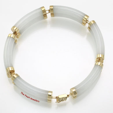 14k Yellow Gold “Joy” Clasp 6 Segments Double Curved Tube Celadon Green Jade Bracelet