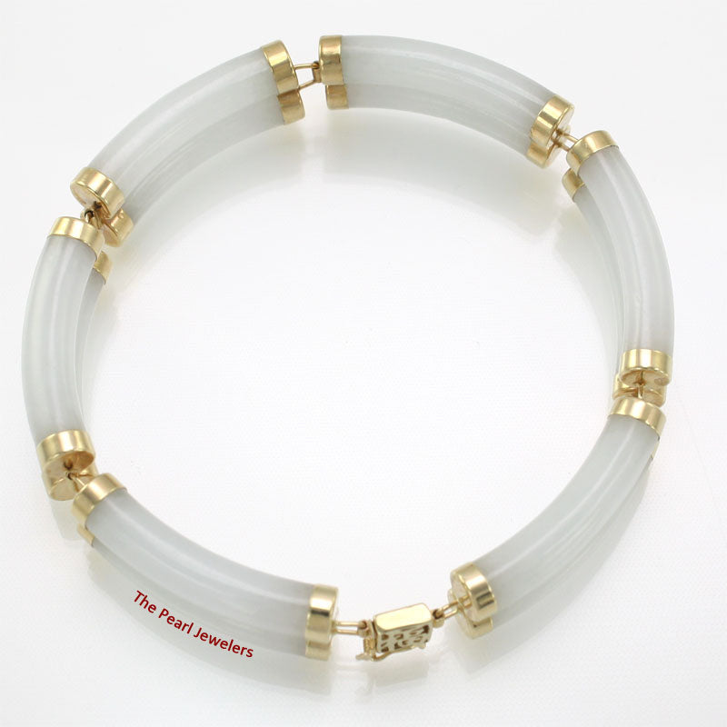 14k Yellow Gold “Joy” Clasp 6 Segments Double Curved Tube Celadon Green Jade Bracelet