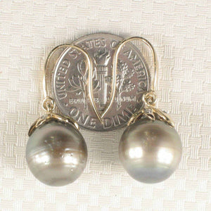 Smoke Silver Tahitian Pearl & Diamond Hook Earrings – 14k Yellow Gold