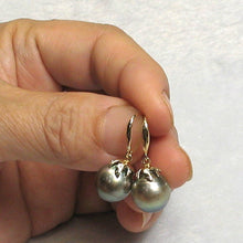 Load image into Gallery viewer, Smoke Silver Tahitian Pearl &amp; Diamond Hook Earrings – 14k Yellow Gold