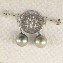 Load image into Gallery viewer, Genuine Diamonds &amp; Smoky White Tahitian Pearl Dangle Earrings – 14k White Gold