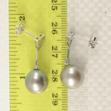 Load image into Gallery viewer, Genuine Diamonds &amp; Smoky White Tahitian Pearl Dangle Earrings – 14k White Gold
