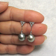 Load image into Gallery viewer, Genuine Diamonds &amp; Smoky White Tahitian Pearl Dangle Earrings – 14k White Gold