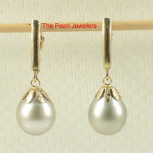 Load image into Gallery viewer, Smoky White Tahitian Pearl Flower Cap Dangle Earrings – 14k Yellow Gold