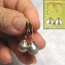 Load image into Gallery viewer, Smoky White Tahitian Pearl Flower Cap Dangle Earrings – 14k Yellow Gold