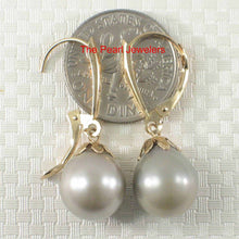 Load image into Gallery viewer, Smoky White Tahitian Pearl Flower Cap Dangle Earrings – 14k Yellow Gold