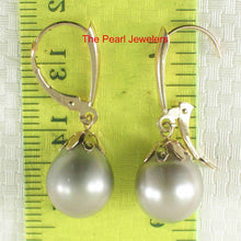 Load image into Gallery viewer, Smoky White Tahitian Pearl Flower Cap Dangle Earrings – 14k Yellow Gold