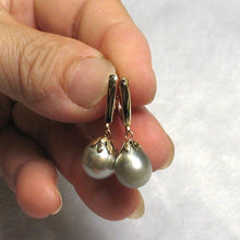 Load image into Gallery viewer, Smoky White Tahitian Pearl Flower Cap Dangle Earrings – 14k Yellow Gold