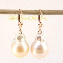 Load image into Gallery viewer, Solid 14k Rose Gold Leverback Baroque White Pearl Dangle Earrings
