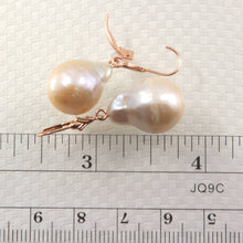 Load image into Gallery viewer, Solid 14k Rose Gold Leverback Baroque White Pearl Dangle Earrings