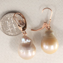 Load image into Gallery viewer, Solid 14k Rose Gold Leverback Baroque White Pearl Dangle Earrings