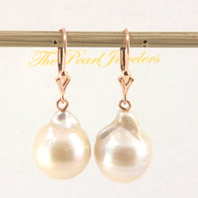 Load image into Gallery viewer, Solid 14k Rose Gold Leverback Baroque White Pearl Dangle Earrings (Petite)