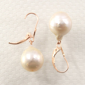 Solid 14k Rose Gold Leverback Baroque White Pearl Dangle Earrings (Petite)