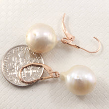 Load image into Gallery viewer, Solid 14k Rose Gold Leverback Baroque White Pearl Dangle Earrings (Petite)