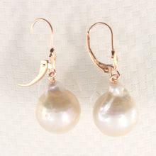 Load image into Gallery viewer, Solid 14k Rose Gold Leverback Baroque White Pearl Dangle Earrings (Petite)