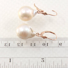 Load image into Gallery viewer, Solid 14k Rose Gold Leverback Baroque White Pearl Dangle Earrings (Petite)