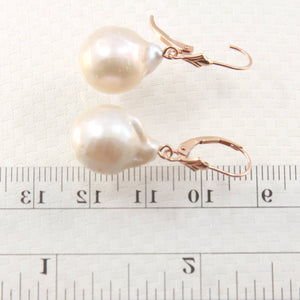 Solid 14k Rose Gold Leverback Baroque White Pearl Dangle Earrings (Petite)