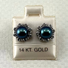 Load image into Gallery viewer, Solid 14k White Gold AAA Black Pearl &amp; Diamond Stud Earrings