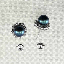 Load image into Gallery viewer, Solid 14k White Gold AAA Black Pearl &amp; Diamond Stud Earrings