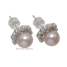 Load image into Gallery viewer, Solid 14k White Gold AAA Pink Cultured Pearl &amp; Diamond Stud Earrings