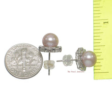 Load image into Gallery viewer, Solid 14k White Gold AAA Pink Cultured Pearl &amp; Diamond Stud Earrings