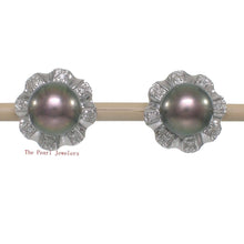 Load image into Gallery viewer, Solid 14k White Gold Diamond &amp; AAA Black Pearl Stud Earrings