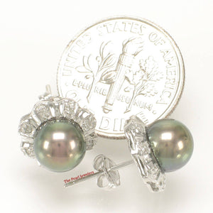 Solid 14k White Gold Diamond & AAA Black Pearl Stud Earrings