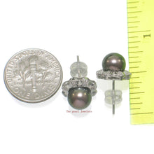 Load image into Gallery viewer, Solid 14k White Gold Diamond &amp; AAA Black Pearl Stud Earrings