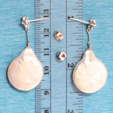 Load image into Gallery viewer, Solid 14k White Gold Diamond &amp; Baroque Coin Pearl Dangle Earrings