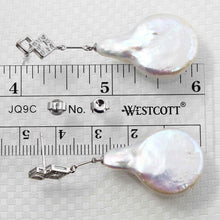 Load image into Gallery viewer, Solid 14k White Gold Diamond &amp; Baroque Coin Pearl Dangle Earrings