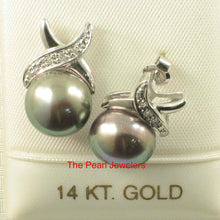 Load image into Gallery viewer, Solid 14k White Gold Diamond &amp; Black-Gray-Green Pearl Stud Earrings