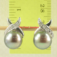 Load image into Gallery viewer, Solid 14k White Gold Diamond &amp; Black-Gray-Green Pearl Stud Earrings