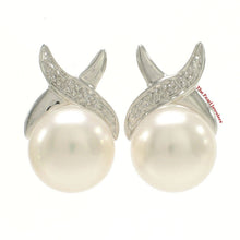 Load image into Gallery viewer, Solid 14k White Gold Diamond &amp; White Pearl Stud Earrings