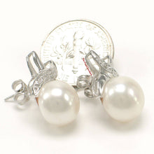 Load image into Gallery viewer, Solid 14k White Gold Diamond &amp; White Pearl Stud Earrings