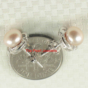 Solid 14k White Gold Encircle Design Peach Cultured Pearl Stud Earrings