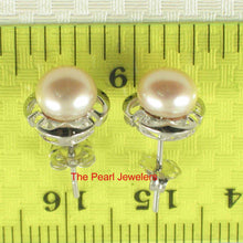 Load image into Gallery viewer, Solid 14k White Gold Encircle Design Peach Cultured Pearl Stud Earrings