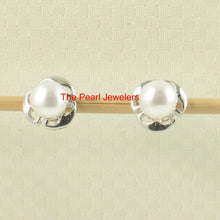 Load image into Gallery viewer, Solid 14k White Gold Encircle Design White Cultured Pearl Stud Earrings