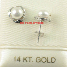 Load image into Gallery viewer, Solid 14k White Gold Encircle Design White Cultured Pearl Stud Earrings