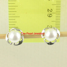 Load image into Gallery viewer, Solid 14k White Gold Encircle Design White Cultured Pearl Stud Earrings