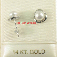 Load image into Gallery viewer, Solid 14k White Gold Encircle Design White Cultured Pearl Stud Earrings