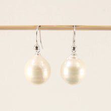 Load image into Gallery viewer, Solid 14k White Gold Fish Hook Baroque White Pearl Dangle Earrings