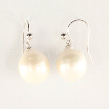 Load image into Gallery viewer, Solid 14k White Gold Fish Hook Baroque White Pearl Dangle Earrings
