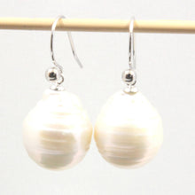 Load image into Gallery viewer, Solid 14k White Gold Fish Hook Baroque White Pearl Dangle Earrings