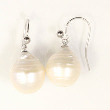 Load image into Gallery viewer, Solid 14k White Gold Fish Hook Baroque White Pearl Dangle Earrings