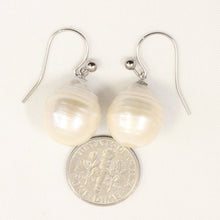 Load image into Gallery viewer, Solid 14k White Gold Fish Hook Baroque White Pearl Dangle Earrings