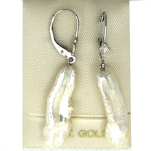 Load image into Gallery viewer, Solid 14k White Gold Leverback Baroque Biwa Pearl Dangle Earrings