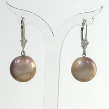 Load image into Gallery viewer, Solid 14k White Gold Leverback Baroque Mocha Pearl Dangle Earrings