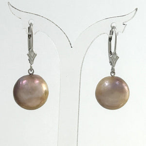 Solid 14k White Gold Leverback Baroque Mocha Pearl Dangle Earrings
