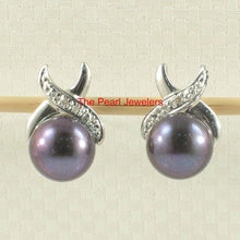 Load image into Gallery viewer, Solid 14k White Gold Six-Diamond Black Pearl Stud Earrings